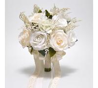 LESING Ramos de Boda de Novia, Ramo de Rosas Artificiales, Hecho a Mano, románticos, Ramos de Boda para Novia, Dama de Honor, con Flores (Ramo de Rosas Blancas 1)