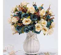 LESING Ramos de Flores Artificiales de Seda con jarrón, arreglos de Flores de Boda, hogar, Oficina, Fiesta, Centro de Mesa, decoración de Mesa (Azul-1)