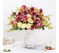 LESING Ramos de Seda Artificial con jarrón, Flores Falsas, Ramos de Flores de Boda, arreglo para el hogar, Oficina, Fiesta, Centro de Mesa (Rojo Violeta-1)