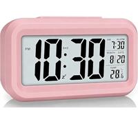 Lesipee - Reloj despertador digital para dormitorio, reloj de escritorio con batería, reloj digital con alarma extra fuerte, temperatura, función de atenuación automática y pantalla de 12/24H con