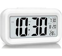 Lesipee Reloj despertador digital para dormitorio, reloj de escritorio que funciona con pilas, reloj digital con luz nocturna inteligente, pantalla de 12/24 horas, función de repetición para personas