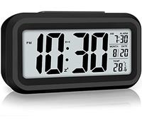 Lesipee Reloj despertador digital, reloj para dormitorio, reloj de escritorio que funciona con pilas, reloj digital con luz nocturna inteligente de 12/24 horas, función de repetición para niños que