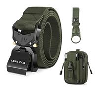 Leskyair Cinturón Táctico para Hombres 1.5 pulgadas, Cinturon Hombre Trabajo Estilo Militar Cinturón con Hebilla de Metal liberación rápido, Regalo con Bolsa Táctica Molle y Soporte para Botella