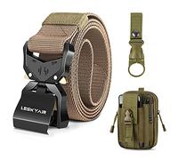 Leskyair Cinturón Táctico para Hombres 1.5 pulgadas, Cinturon Hombre Trabajo Estilo Militar Cinturón con hebilla de metal liberación rápido, Regalo con bolsa táctica Molle y Soporte para Botella
