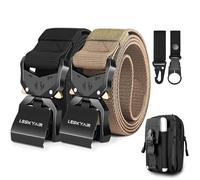 Leskyair Cinturón Táctico para Hombres 2 Piezas, Cinturon Hombre Trabajo 1.5 pulgadas Estilo Militar Cinturón con Hebilla de Metal liberación rápido, Regalo con Bolsa Táctica y Gancho