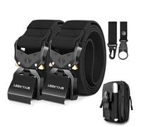 Leskyair Cinturón Táctico para Hombres 2 Piezas, Cinturon Hombre Trabajo 1.5 pulgadas Estilo Militar Cinturón con Hebilla de Metal liberación rápido, Regalo con Bolsa Táctica y Gancho