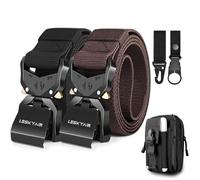 Leskyair Cinturón Táctico para Hombres 2 Piezas, Cinturon Hombre Trabajo 1.5 pulgadas Estilo Militar Cinturón con Hebilla de Metal liberación rápido, Regalo con Bolsa Táctica y Gancho