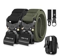 Leskyair Cinturón Táctico para Hombres 2 Piezas, Cinturon Hombre Trabajo 1.5 pulgadas Estilo Militar Cinturón con Hebilla de Metal liberación rápido, Regalo con Bolsa Táctica y Gancho