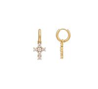 Leslii Pendientes de cruz con brillantes de acero inoxidable de 14 quilates, chapados en oro o plata, resistentes al agua, unisex, normal, Acero inoxidable, Crystal