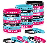 Lesnala 48 pulseras de silicona con temática musical a granel, 6 estilos musicales de video corto, desafío de baile, pulseras de goma para niñas y niños, decoraciones de cumpleaños, carnaval