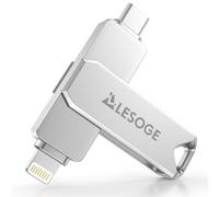 LESOGE MFi - Memoria USB C 128GB para iPhone y Android, Memoria Externa iPhone 3 en 1, Memoria USB 3.0, pendrive USB-C para Fotos y vídeos (Plata)