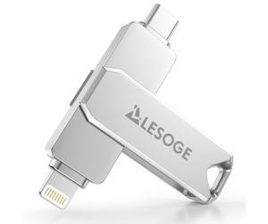 LESOGE Unidad USB C, 128GB, Apple, certificación MFi, unidad flash USB, iPhone, almacenamiento externo, palo fotográfico, USB 3.0, unidad flash, copia de seguridad de fotos, videos, memoria USB 3 en 1