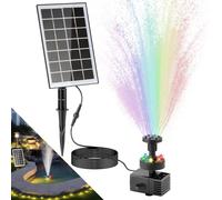LESOLEIL Bomba solar para fuente de agua con batería de 2000 mAh, 3,5 W, kit de bomba de fuente solar con 8 boquillas, luces LED de colores, para baño de pájaros, patio trasero, jardín y estanque