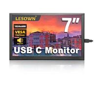 LESOWN Mini monitor pequeño de 7 pulgadas HD IPS 1024 x 600 visualización LCD de 7 pulgadas USB C monitores portátiles visualización externa para teléfono portátil PC, altavoces integrados (P70D)