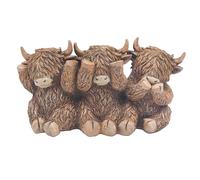 Lesser & Pavey Highland Cow Trio de Happy Highland Cow | Juego de 3 Figuras Divertidas de Vaca de Las Tierras Altas | Decoración de Vaca Escocesa de Resina Peculiar | Divertido Acento rústico para el