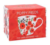 Lesser & Pavey Poppy Fields - Taza de desayuno de porcelana fina, diseño clásico rojo y blanco, idea de regalo, diseño del Reino Unido, vasos de primavera y verano