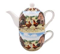 LESSER & PAVEY Tea for One - Vajilla de cerámica de porcelana fina para gallos y gallinas, diseño de granja