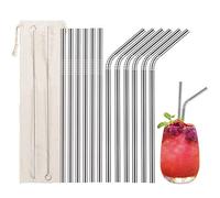 LessMo 12 PCS Pajitas de Acero Inoxidable, pajitas de Metal Reutilizables con 2 Pinceles de Limpieza para Batidos, Batidos, cócteles y Bebidas Calientes