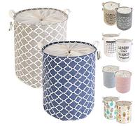 LessMo 2 piezas de 17.7" lazo de la cesta de lavadero de almacenamiento Clasificador, plegable Pop-Up de lavandería Cestas, impermeable redondo de algodón de lino (Gris/azulado Espesada 17,7" / Medio)