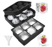 LessMo 2 piezas de bandejas de cubitos de hielo, fabricador de bolas de hielo esféricas de silicona con tapa y moldes cuadrados grandes de cubitos de hielo para whisky, reutilizables y sin BPA