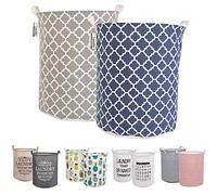 LessMo 2PCS 17.7" Clasificador de Almacenamiento de canastas de lavandería, cestos de lavandería Plegables, Ropa de algodón Redonda Impermeable (Azul/Gris, Engrosado 17.7"/ Medio) Laundry Baskets