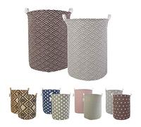 LessMo 2PCS 17.7" Clasificador de Almacenamiento de canastas de lavandería, cestos de lavandería Plegables, Ropa de algodón Redonda Impermeable (Ola, Engrosado 17.7"/ Medio) Laundry Baskets