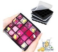 LessMo 3 Piezas Moldes y Bandejas para Hielo, Moldes de Silicona para Cubitos de Hielo, 20 Cavidades con Tapa Extraíble Resistente a Derrames, Ideal para Whisky, Cócteles y Vino, Apilable y Sin BPA