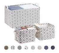 LessMo 3PCS Cestas de Almacenamiento, Cesta de Almacenamiento de Lona Plegable con Asas para Hogar Oficina Estanterías Armarios Ropa Juguetes y mas, Uno Grande y Dos Pequeños