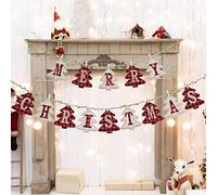 LessMo Banner de Feliz Navidad, Arpillera a Cuadros en Forma de Pino, Banderines Navideños, Decoración para Arbol de Pared de Chimenea, Ideal para Decoración Navideña del Hogar