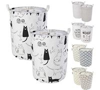 LessMo Cestas de Lavandería con Cordón, Cestas de Lavandería Desplegables y Plegables, Lino de Algodón Redondo Impermeable, [2 Piezas, Espesado 17,7 "/ Mediano]