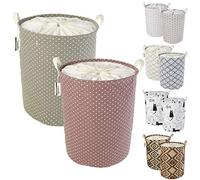 LessMo Cestas de Lavandería con Cordón, Cestas de Lavandería Desplegables y Plegables, Lino de Algodón Redondo Impermeable, [2 Piezas, Espesado 19,7 "/ Grande]