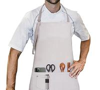 LessMo delantal, 100% algodón de cocina delantal con correa para el cuello ajustable, barbacoa de calidad profesional delantal, 70 x 85 cm, Gris