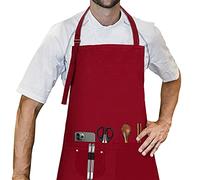 LessMo Delantal, 100% algodón de Cocina Delantal con Correa para el Cuello Ajustable, Barbacoa de Calidad Profesional Delantal, 70 x 85 cm, Rojo Oscuro