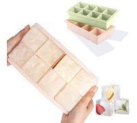 LessMo XXL Cubitera de Silicona con Tapa I Bandeja de Hielo I Paquete Doble I Bruto 4.8cm (1.89 Inch) Cubos de Hielo I -40 - 260°C I BPA - Free (Rosa&Verde)