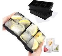 LessMo XXL Cubitera de Silicona con Tapa I Bandeja de Hielo I Paquete Doble I Bruto 5x5cm (2 Inch) Cubos de Hielo I -40 - 260°C I BPA - Free (Negro)