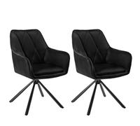 Lestarain 2X Sillas de Comedor Giratorias, Sillas Cocina con Respaldo y Brazos, Sillas Tapizadas en Terciopelo y Cuero Sintético, Sillas Nordicas para Dormitorio, Comedor, Negro, LCNI124002-2