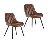 Lestarain 2X Sillas de Comedor Tapizadas de Cuero Sintético Metal Marrón