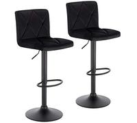 Lestarain 2X Taburete de Bar Terciopelo Taburetes Alto Cocina con Respaldo Taburete Giratorio Sillas Bar Regulable en Altura Muebles Cocina Negro