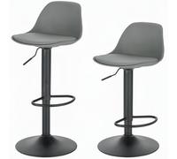 Lestarain 2X Taburetes Alto Cocina Regulable en Altura Taburetes de Bar con Respaldo Cuero Sintético+Plástico Sillas Altas Taburete Giratorio para Estudio, Trabajo, Oficina Gris