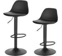 Lestarain 2X Taburetes Alto Cocina Regulable en Altura Taburetes de Bar con Respaldo Cuero Sintético+Plástico Sillas Altas Taburete Giratorio para Estudio, Trabajo, Oficina Negro