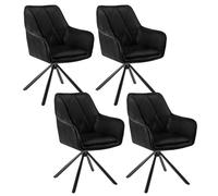 Lestarain 4X Sillas de Comedor Giratorias, Sillas Cocina con Respaldo y Brazos, Sillas Tapizadas en Terciopelo y Cuero Sintético, Sillas Nordicas para Dormitorio, Comedor, Negro, LCNI124002-4