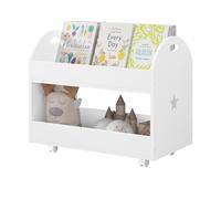 Lestarain Estantería de Libros Infantiles, Organizador Móvil de Juguetes, Librería Blanca para Niños con 2 Comportamientos, con Recorte de Estrella, 49,5x30x44,5cm