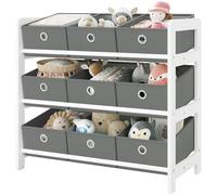 Lestarain Estanteria Infantil de Madera Maciza, Organizador Juguetes y Libros Niños, Estantería Almacenaje 3 Niveles de 9 Cajas, Mueble Infantil para Guardería y Habitación Infantil, Blanco+Gris