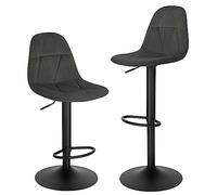Lestarain Juego de 2 Taburetes Bar con Respaldo, Taburete Alto Cocina de Altura Ajustable Entre 60 y 81 cm, Estructura Metálica, Terciopelo, Gris Oscuro