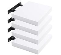 Lestarain Juego de 4 Estante Balda Flotantes Pared Madera Estanteria Pared Negra Libreria Repisas Invisibles Decorativo CD para Salon Dormitorio Cocina (25x23x3.8cm)