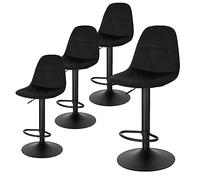 Lestarain Juego de 4 Taburetes Bar con Respaldo, Taburete Alto Cocina de Altura Ajustable Entre 60 y 81 cm, Estructura Metálica, Terciopelo, Negro