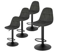 Lestarain Juego de 4 Taburetes Bar con Respaldo, Taburete Alto Cocina de Altura Ajustable Entre 60 y 81 cm, Estructura Metálica, Terciopelo, Gris Oscuro