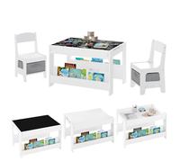 Lestarain Juego de Mesa y Sillas Infantiles, Mesa con Pizarra y 2 Sillas para Niños de Caja Almacenaje, Encimera Reversible, Mueble Infantil para Guardería y Habitación Infantil, Blanco