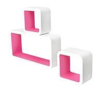 Lestarain LGA024 Juego de 3 Estanteria Cubo de Pared Cuadrada Libreria Repisas Invisibles Estanteria Pared Flotantes Blanco/Rosa Decorativo CD