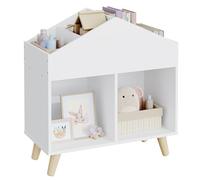 Lestarain Librería Infantil, Divertida Forma Casita, Estantería Libros para Niños con 6 Compartimientos, Organizador de Juguetes con Patas de Madera Maciza, Blanco, 60x30x64,5 cm